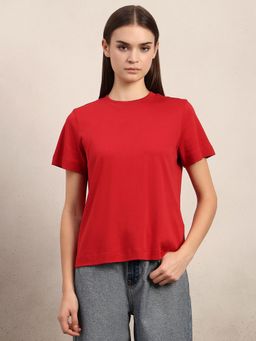 VERO MODA - Crew Neck Cotton T-shirt - Red