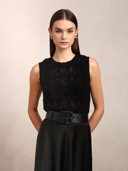 VERO MODA - Black Round Neck Knitted Sleeveless Pullover