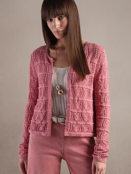 VERO MODA - Pink Crochet Knitted Cardigan