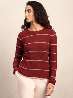 VERO MODA - Maroon Striped Knitted Pullover