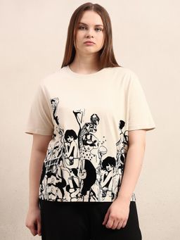 VERO MODA - CURVE Beige Graphic Print T-shirt