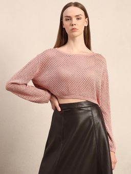 VERO MODA - Pink Cropped Open-Knit Pullover