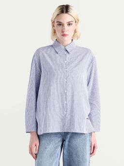 RAREISM - Women Avilony Light Blue Spread Collar Boxy Fit Shirt