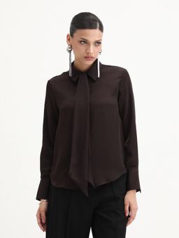 RAREISM - Women Aviol Brown Collared Neck Regular Fit Shirt