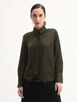 RAREISM - Women Aviol Olive Collared Neck Regular Fit Shirt