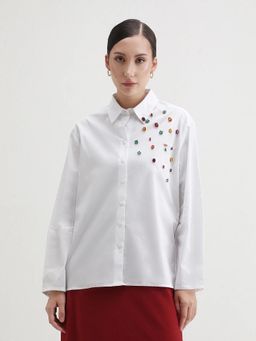 RAREISM - Women Avion White Collared Neck Boxy Fit Shirt