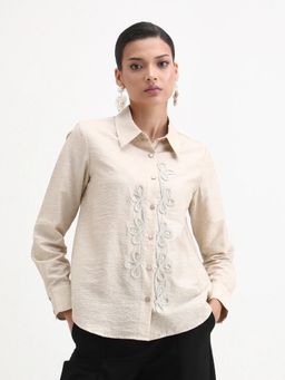RAREISM - Women Avira Beige Spread Collar Regular Fit Shirt