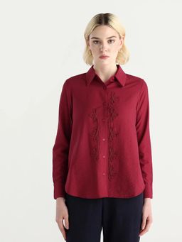 RAREISM - Women Avira Maroon Spread Collar Regular Fit Shirt