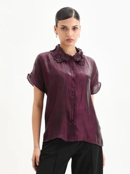 RAREISM - Women Avirfa Purple Collared Neck Relaxed Fit Shirt