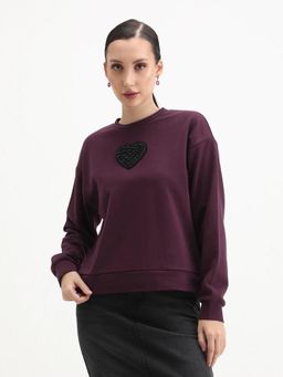 RAREISM - Women Cros Purple Crew Neck Regular Fit Sweatshirt