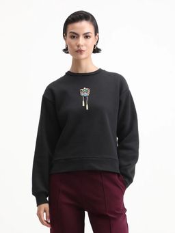 RAREISM - Women Duth Black Crew Neck Regular Fit Sweatshirt