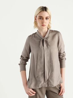 RAREISM - Women Epoam Grey Plain Cuffed Sleeve Regular Fit Shirt