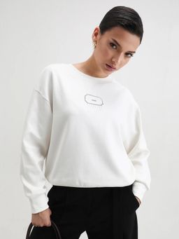 RAREISM - Women Hefko White Crew Neck Relaxed Fit Sweatshirt