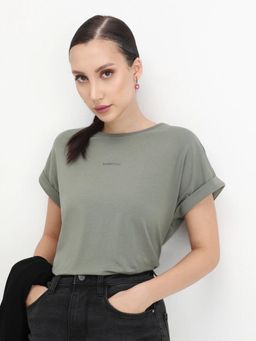 RAREISM - Women Kerl Dusky Green Crew Neck Relaxed Fit T-Shirt