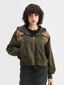 RAREISM - Women Klio Dark Olive Hooded Oversized Fit Hoodie