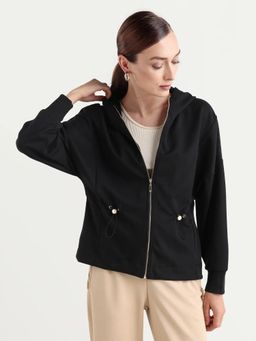 RAREISM - Women Nerlo Black Hooded Relaxed Fit Printed Hoodie