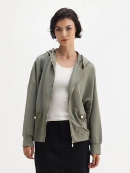 RAREISM - Women Nerlo Green Hooded Relaxed Fit Printed Hoodie