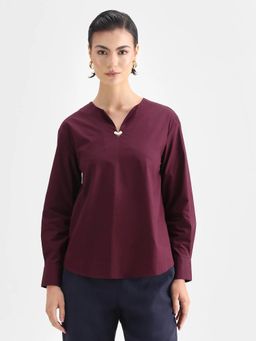 RAREISM - Women Nura Maroon Cuffed Sleeve Regular Fit Top