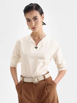 RAREISM - Women Nura Off White Cuffed Sleeve Regular Fit Top