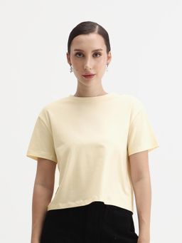 RAREISM - Women Rubis Cream Crew Neck Regular Fit T-Shirt