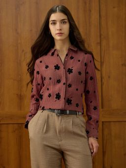 U.S. POLO ASSN. - Brown Floral Flock Regular Fit Shirt