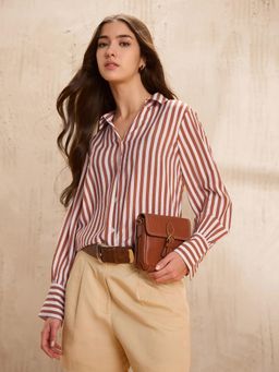 U.S. POLO ASSN. - Brown Vertical Striped Regular Fit Shirt
