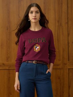 U.S. POLO ASSN. - Maroon Appliqued Regular Fit Sweater