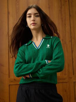 U.S. POLO ASSN. - Green Regular Fit Textured Sweater