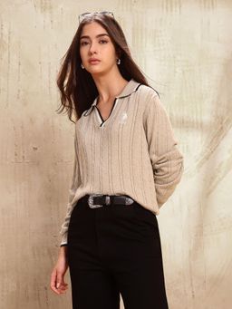 U.S. POLO ASSN. - Beige Regular Fit Textured Sweater