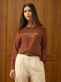 U.S. POLO ASSN. - Brown Regular Fit Brand Printed Sweater