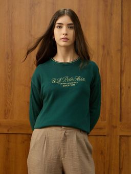U.S. POLO ASSN. - Green Regular Fit Brand Printed Sweater