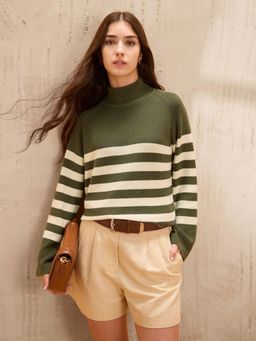 U.S. POLO ASSN. - Green Striped Relaxed Fit Sweater