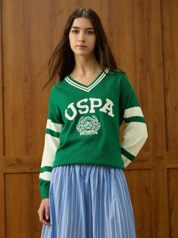 U.S. POLO ASSN. - Green Brand Printed Relaxed Fit Sweater