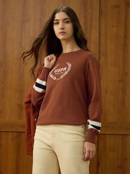 U.S. POLO ASSN. - Brown Brand Printed Relaxed Fit Sweater
