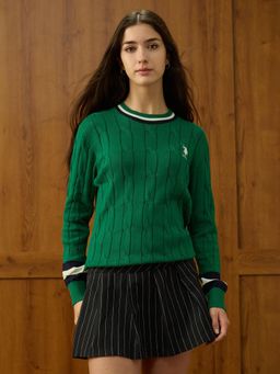 U.S. POLO ASSN. - Green Textured Relaxed Fit Sweater