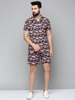 SHOWOFF - Mens Black Short Sleeves Printed Shirt with Short (Set of 2)