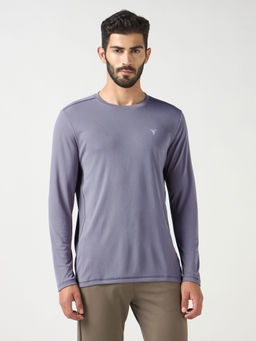 Technosport - Men Purple Solid Slim Fit Round Neck Sports T-Shirt
