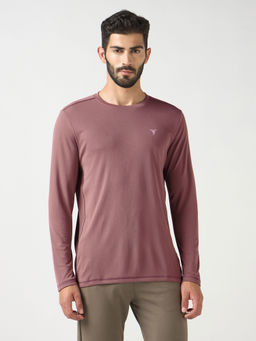 Technosport - Men Mauve Solid Slim Fit Round Neck Sports T-Shirt
