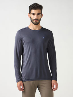 Technosport - Men Grey Solid Slim Fit Round Neck Sports T-Shirt