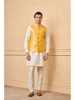 TASVA - Men Yellow Viscose Blend Embroidered Jacket with Kurta and Pyjama