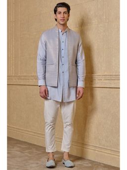 TASVA - Men Blue Viscose Blend Stripes Jacket with Kurta and Churidar