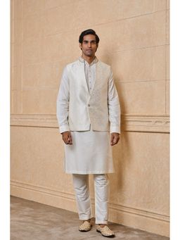 TASVA - Men Cream Viscose Blend Geometric Jacket with Kurta and Churidar