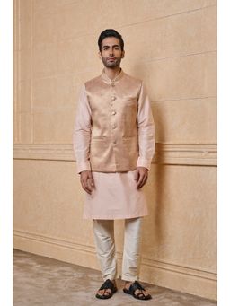 TASVA - Men Peach Viscose Blend Geometric Jacket with Kurta and Pyjama