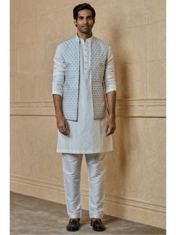 TASVA - Men Blue Viscose Blend Embroidered Jacket with Kurta and Pyjama
