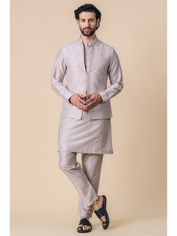 TASVA - Men Silver Viscose Blend Embroidered Jacket with Kurta and Pyjama