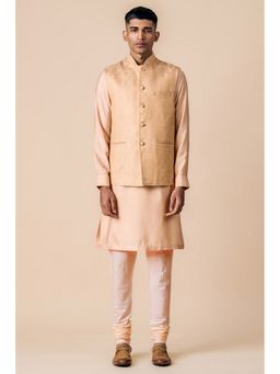 TASVA - Men Peach Viscose Blend Geometric Jacket with Kurta and Churidar