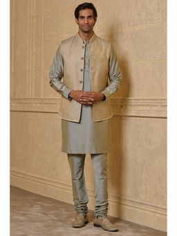 TASVA - Men Green Viscose Blend Geometric Jacket with Kurta and Churidar