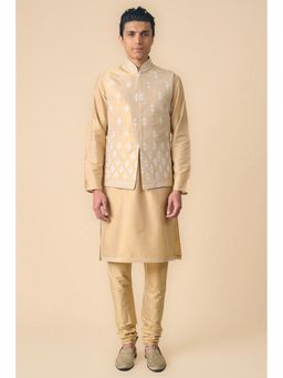 TASVA - Men Gold Viscose Blend Embroidered Jacket with Kurta and Churidar