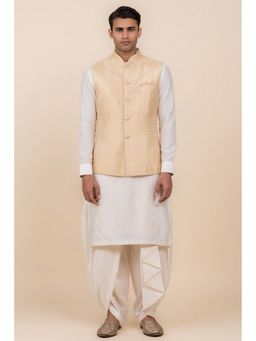 TASVA - Men Gold Viscose Blend Geometric Jacket with Kurta and Dhoti