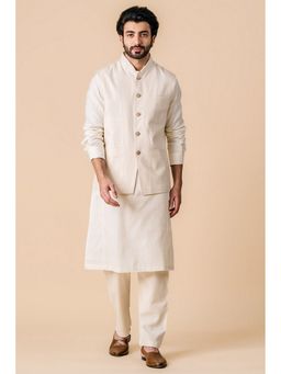 TASVA - Men Ivory Linen Blend Solid Jacket with Kurta and Pyjama